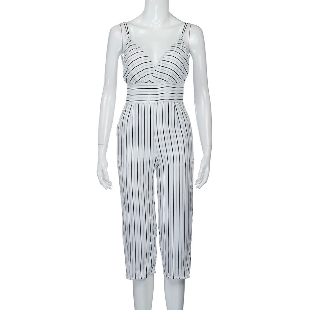 🌴Preorder🌴 Black & White Striped Capri Jumpsuit - Picture 5 of 7